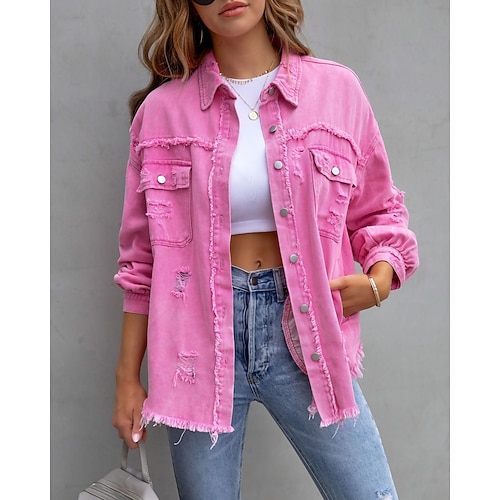 Per donna Giacca-camicia Blusa Tasca Bottoni Semplice Essenziale Manica Lunga Colletto a Camicia Top Regolari Casuale Quotidiano San Valentino Rosa Viola Arancione Primavera Autunno