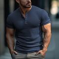 Per uomo Camicia Henley T-shirt con colletto in maglia a costine da uomo T-shirt in maglia a coste T-shirt Liscio Striscia di fossa Henley Strada Da mare Maniche corte Abbigliamento Di tendenza