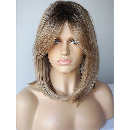 parrucca di media lunghezza per donna parrucca di rame parrucca di zenzero parrucca a strati con frangia parrucca sintetica evidenziata per donne bianche