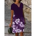 Vestito Mini da Donna Vestito A-Line Vestito Lunghezza Ginocchio Verde Blu Maniche Corte Stampa Floreale Primavera Estate Collo a V Base Casual Largo 2023 S M L XL XXL 3XL Stampa 3D