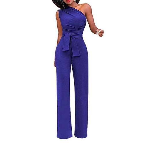 Per donna Tuta Schiena scoperta Lacci Tinta unica Monospalla Elegante Feste Strada Standard Senza maniche Verde Blu Bianco S M L Primavera