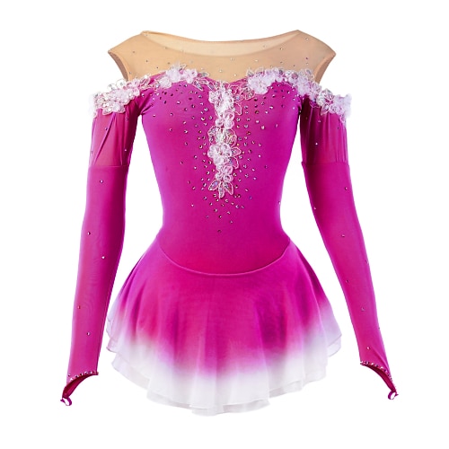 Vestito da pattinaggio artistico Per donna Da ragazza Pattinaggio sul ghiaccio Vestiti Giallo Rosa Viola scuro Collage Retato Elastene Elevata elasticità Competizione Vestiti da pattinaggio sul