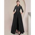 Tuta abito pantalone madre della sposa ospite di matrimonio elegante festa colletto camicia lunghezza caviglia satin pizzo maniche a trequarti con pieghe 2025 taglia personalizzata gratuita