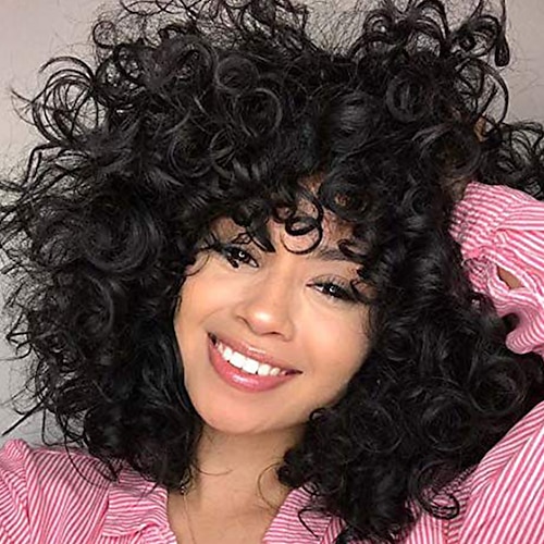 parrucca di capelli corti ricci parrucca intrecciata soffice lanuginoso ondulato grandi capelli ricci parrucca sintetica africana styling naturale mezza parrucca da donna traspirante parrucca di