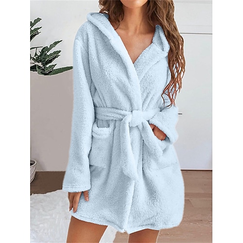 pigiama da donna accappatoio vestaglia vestaglia colore puro casual comfort morbido casa quotidiano letto corallo pile corallo velluto spugna caldo felpa con cappuccio manica lunga tasca autunno