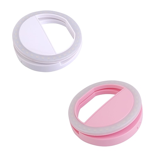 Clip portatile con luce ad anello per selfie da 2 pezzi per smartphone, fotocamera, video, 3 modalità, dimmerabili, batterie AAA alimentate