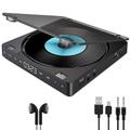 Lettore CD Portatile con Batteria Ricaricabile da 1800mAh Antisaltellamento Due Jack per Cuffie Pulsanti Touch Cavo AUX