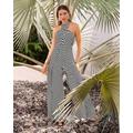 Boston Proper - Black White - Contrast Stripe Woven Overlay Halter Jumpsuit - XS