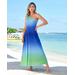 Boston Proper - Blue Green - Limelight Ombre One Shoulder Hardware Detail Dress - 0