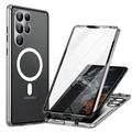 telefono Custodia Per Samsung Galaxy S25 Ultra S24 S23 S22 S21 Ultra Plus Custodia Integrale Custodia ad adsorbimento magnetico Con Magsafe Portatile Flip Trasparente Trasparente Tinta unita Lega di