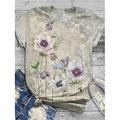 maglietta da donna moda stampa floreale manica corta top regolari scollo rotondo festa fine settimana giallo rosa blu viola verde primaveraamp; estate