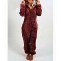 pigiama da donna in pile felpato con cappuccio e orecchie d'orso rosso lungo caldo invernale comodo abbigliamento da casa con cerniera pigiama casual casa abiti per la casa