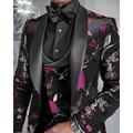 Tuxedo da matrimonio da uomo festa nerobeige navy blu jacquard slim fit 3 pezzi a un bottone