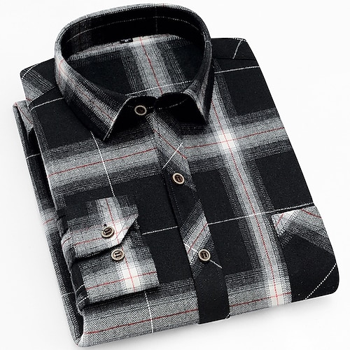 Per uomo Camicie Camicia di flanella Camicia a quadri Camicia con colletto Camicia con bottoni Scozzese Matrimonio Esterno Nero Bianco Vino Rosso Manica lunga Collo ripiegabile Autunno Inverno