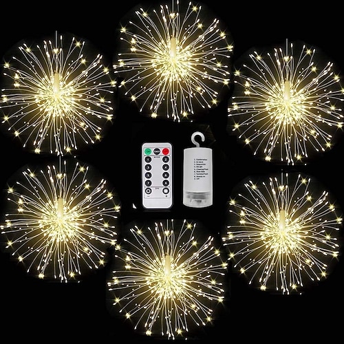 6 Pz luci a fuochi d'artificio LED in filo di rame luci a stringa a esplosione di stelle 8 modalità alimentazione a batteria luci decorative da appendere per feste in patio