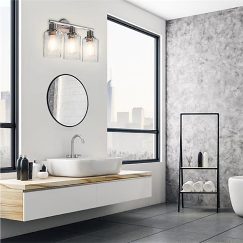 illuminazione del bagno luce vanità 3 luci applique da parete illuminazione bagno in ottone spazzolato luce con paralume in vetro trasparente applique da parete per bagno applique da parete per