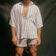 Per uomo Camicia Camicia Estiva Camicia casual Camicia da Spiaggia Camicia con Bottoni Camicie a righe Bianco Manica Corta A righe Bavero Vacanza Camicia hawaiana Abbigliamento Poliestere Moda Casual