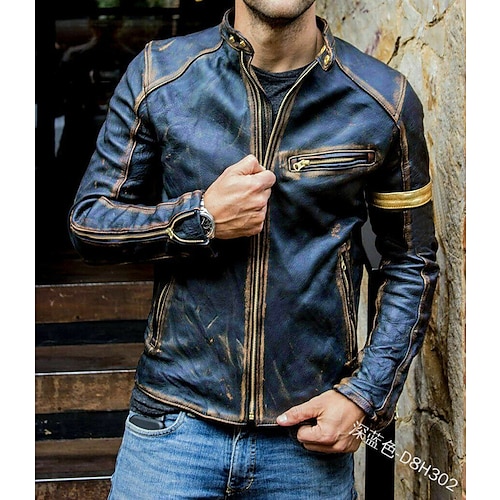 Per uomo Giacca in Ecopelle Giacca di transizione Giacca da Biker Giacca in pelle vintage Abbigliamento casual alla moda Calore Termico Impermeabile alla pioggia Stile Vintage Primavera Autunno