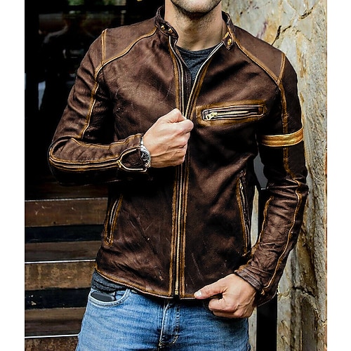 Per uomo Giacca in Ecopelle Giacca di transizione Giacca da Biker Giacca in pelle vintage Abbigliamento casual alla moda Calore Termico Impermeabile alla pioggia Stile Vintage Primavera Autunno