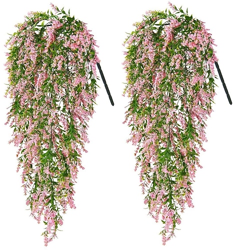 4 mazzi di fiori di lavanda artificiale appesi, piante rampicanti sospese, foglie di edera finta per patio, casa, camera da letto, matrimonio, decorazioni da parete per interni ed esterni, decorazioni per la casa, decorazioni estetiche per la stanza.