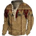 Per uomo Felpa Maglione Rosso bordeaux Giallo Rosso Cachi Grigio chiaro Collare Henley Pop art Sportivo Informale Giornaliero Stampa 3D Plus Size Vintage Originale Retrò Autunno Abbigliamento Felpe