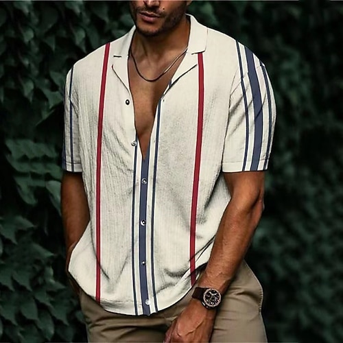Per uomo Camicia Camicia Estiva Camicia casual Camicia da Spiaggia Camicia con Bottoni Camicie a righe Nero Bianco Giallo Blu Arancione Manica Corta A righe Bavero Vacanza Camicia hawaiana