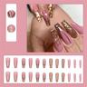 24pcs chiodo da balletto lungo lucido oro polvere indossabile adesivo per unghie nail art patch per unghie rimovibile finito netto chiodo rosso