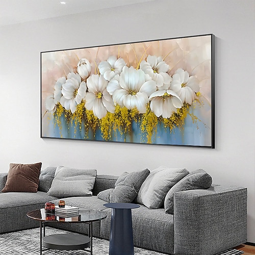 dipinto a mano dipinto a mano olio su parete dipinto a mano astratto bianco fiore che sboccia dipinto a olio su tela originale dorato floreale dipinto acrilico moderno grande decorazione artistica da