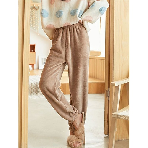 Loungewear-Hose für Damen, reine Farbe, warme Mode, schlicht, für zu Hause, für den Alltag, Ausgehen, Korallenvlies, Korallensamthose, Herbst-Winter-Home-Outfits Image