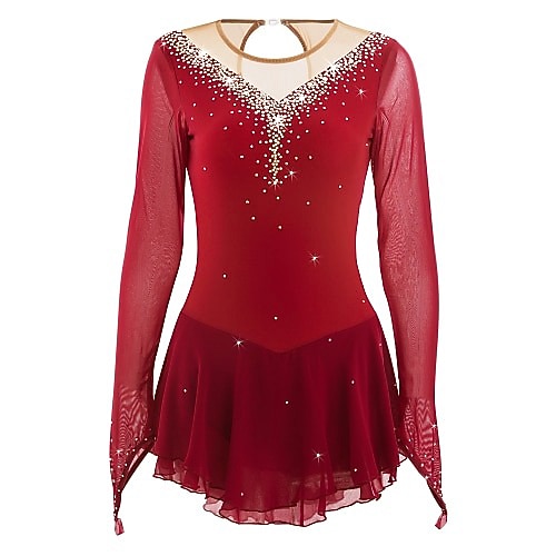 Eiskunstlaufkleid Damen Mädchen Eislaufen Kleider Hellblau Schwarz Weiß Patchwork Gitter Hochelastisch Wettbewerb Eiskunstlaufkleidung Mit Steinen verziert Strass Langarm Eislaufen Eiskundstlauf Image