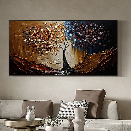 Handgefertigtes Ölgemälde auf Leinwand, Wandkunst, Original-Lebensbaum, abstrakte Landschaftsmalerei für Wohnkultur mit gespanntem Rahmen/ohne Innenrahmenmalerei Image