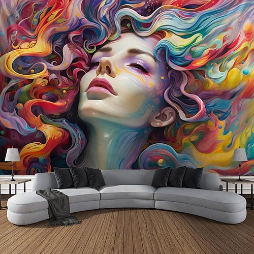 Graffiti-Frau, hängender Wandteppich, Wandkunst, großer Wandteppich, Wanddekoration, Fotografie, Hintergrund, Decke, Vorhang, Zuhause, Schlafzimmer, Wohnzimmer, Dekoration Image