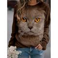 Damen Kapuzenshirt Pullover Katze Grafik 3D Bedruckt Täglich 3D-Druck Grundlegend Alltag Kapuzenpullover Sweatshirts Grau Braun Weiß