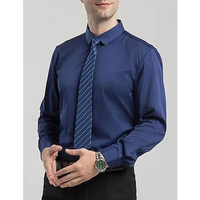 Herren Hemd Oberhemd Knopfhemd Glatt Hochzeit Büro Karriere Dunkelblau Beige Grau Langarm Umlegekragen Frühling Herbst Bekleidung Grundlegend Image