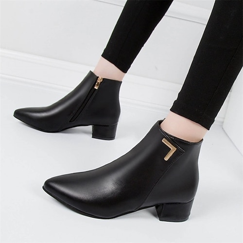 Rote Damenstiefeletten – spitze Stiefeletten aus Kunstleder mit Blockabsatz und seitlichem Reißverschluss für Büro-, Freizeit- und Herbst-Winter-Outfits