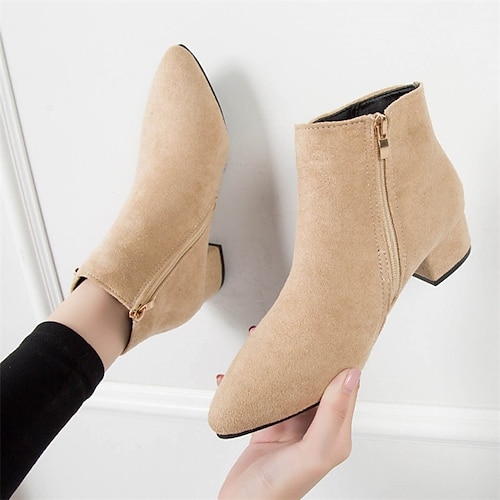 Rote Damenstiefeletten – spitze Stiefeletten aus Kunstleder mit Blockabsatz und seitlichem Reißverschluss für Büro-, Freizeit- und Herbst-Winter-Outfits Image