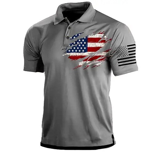 4. Juli 2026 250. Herren Amerikanische Flagge Veteranen Poloshirts Golfshirt Kurzarm Polo-Shirts Hemden mit Kragen Lässig Streetwear Urlaubskleidung Party-Outfits 3D-Druck Knöpfe Rote Marineblau Grün Image