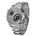Herren-Luxus-Armbanduhr mit doppeltem Uhrwerk, Edelstahl, großes Zifferblatt, Business-Armbanduhr