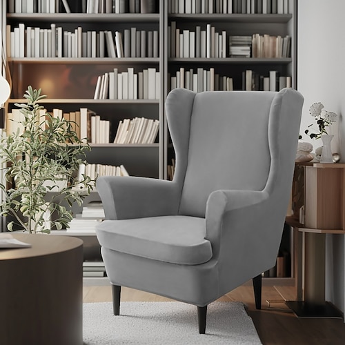 Stretch-Bezug für Ohrensessel, burgunderfarben, Ohrensessel-Schonbezüge mit Sitzkissenbezug, Spandex-Samtbezüge für Ohrensessel von Ikea Strandmon Image