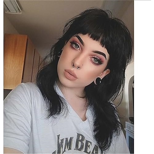 Moderne kurze zerzauste Mullet-Perücke für Frauen 80er Mullet-Perücke Pixie Cut Perücke mit Pony synthetische natürliche Fake-blonde Haarersatzperücken mit weißen Strähnen 14 Zoll Mullet-Haarschnitt Image