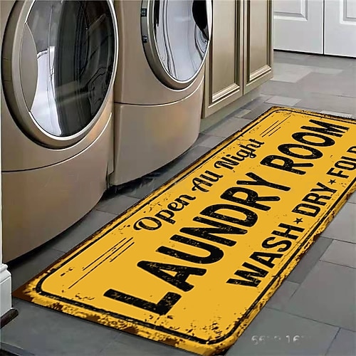Wäsche-Badematte, rutschfester Läufer, maschinenwaschbar, Teppiche, Wäschedekor für Küche, Bad, Waschraum, blau/weiß Image