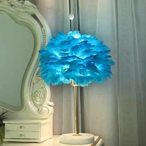 Federlampe nordeuropäisches Licht Luxusfeder Tischlampe Marmor amerikanische kreative Prinzessin Schlafzimmer Nachttischlampe Image