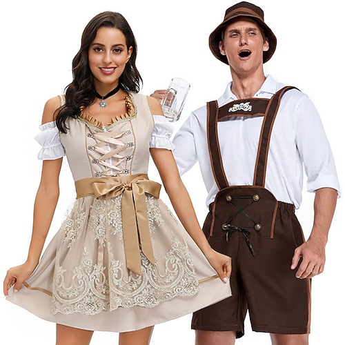 Internationales Bierfest Oktoberfest Dirndl Lederhosen Bayerisches Paar Oktoberfest-Paar Deutsch München Wiesn Herren Damen Stoff im traditionellen Stil Oberteil Kleid Shorts Image