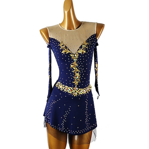 Eiskunstlaufkleid Damen Mädchen Eislaufen Kleider Austattungen Weiß / Weiß Gelb Gelb Dunkellila Rückenfrei Gitter Elasthan Ausbildung Wettbewerb Eiskunstlaufkleidung Handgemacht Kristalle Eislaufen Image