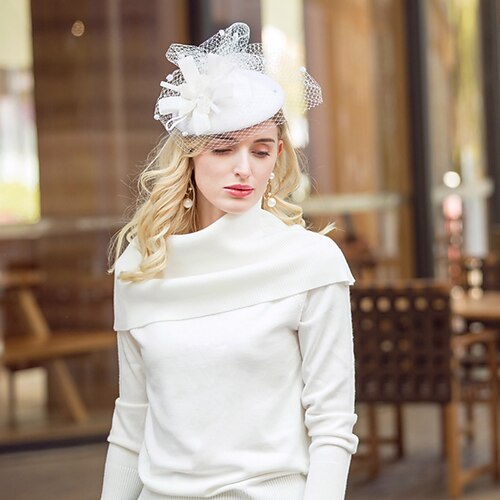 Kopfbedeckung Wolle Untertassen-Hut Pillbox-Hut Kentucky Derby Pferderennen Damentag Melbourne-Cup Cocktail Elegant Mit Schleife Perlenstickerei Kopfschmuck Kopfbedeckung Image