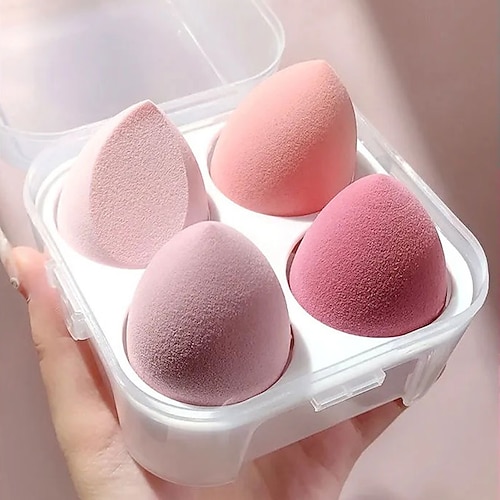 4 Stück Schwamm für Make-up Beauty Blender mit Box Foundation Puder Rouge Make-up Tool Kit Beauty Ei Make-up Schwamm kosmetischer Blätterteighalter Image