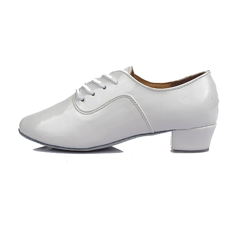 weiße Herren-Tanzschuhe aus Lackleder mit Schnürung – bequemer niedriger Absatz und weiche Wildledersohle für Standard- und lateinamerikanische Tänze Image
