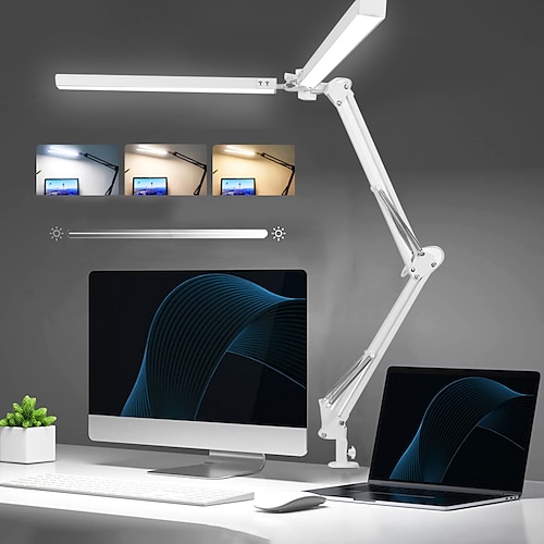 led lesetischlampe 24 watt klappbare schwingarm schreibtischlampe mit klemme dimmbar geeignet für werkbank home augenpflege büro studie shustar Image