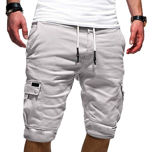 Herren Cargo-Shorts Kordelzug Sportlich Mehrere Taschen Einfach Knielang Streetwear Punk Gothic Schwarz Weiß Mikroelastisch Image