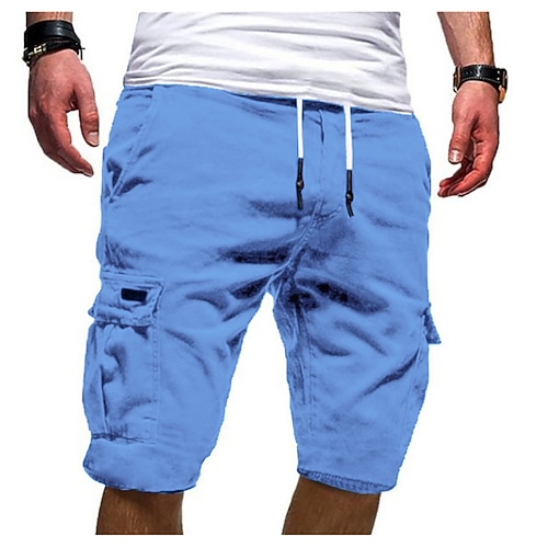 Herren Cargo-Shorts Kordelzug Sportlich Mehrere Taschen Einfach Knielang Streetwear Punk Gothic Schwarz Weiß Mikroelastisch Image